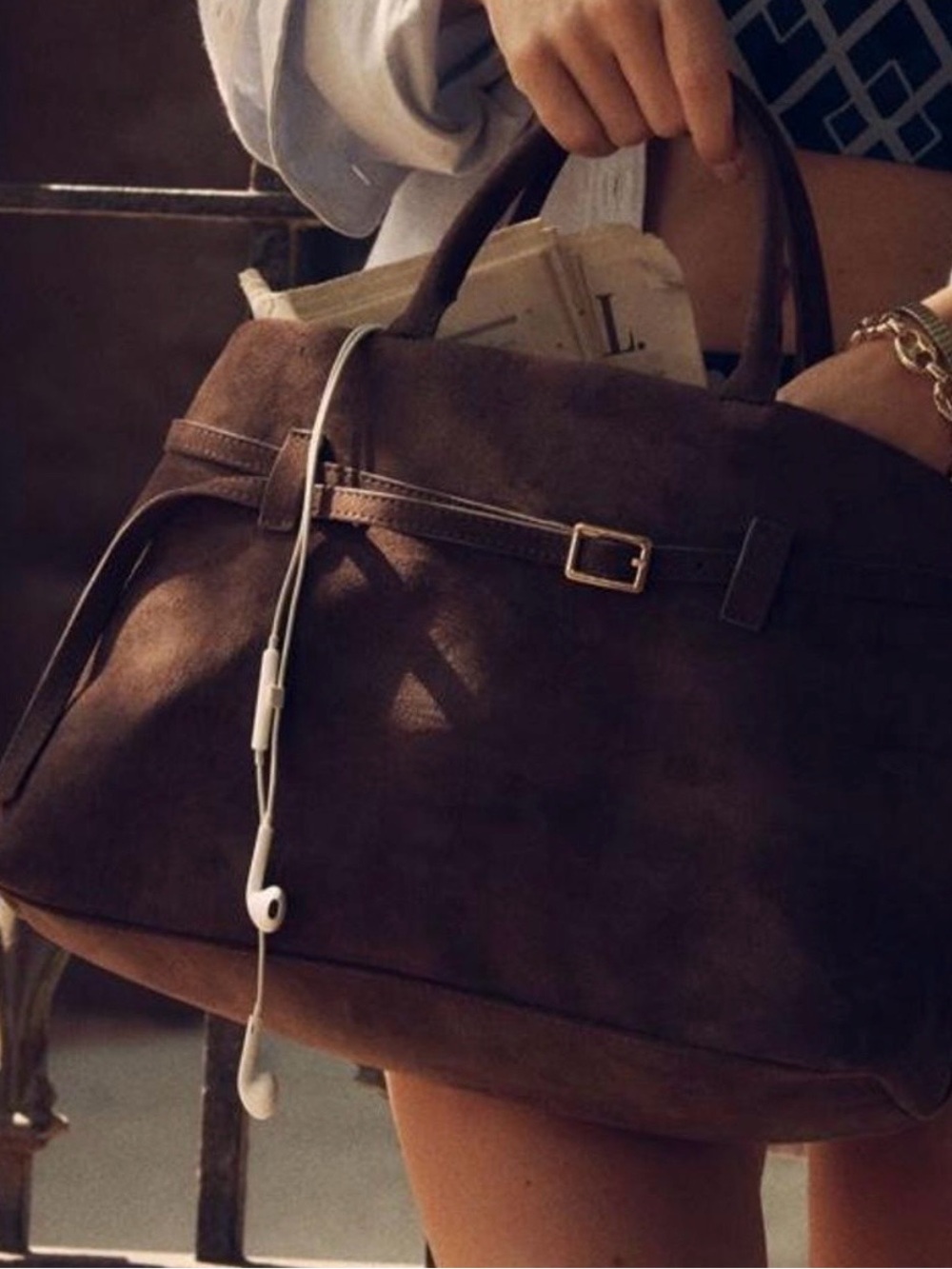 Anthropologie The Greer Dark Brown Faux Suede Doctor Bag